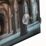 Close-up view of an acrylic glass landscape artwork depicting an enchanting castle, showcasing vibrant colors and intricate details that enhance its visual appeal. The artwork is designed to evoke a sense of wonder and elegance, perfect for home decor.