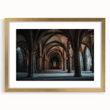 Elegant gold-framed landscape art print depicting a serene castle scene, featuring intricate details and a mat border, perfect for enhancing home décor.
