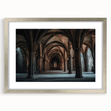 Silver-framed landscape artwork featuring a picturesque castle scene, elegantly matted for a sophisticated presentation, perfect for home decor.