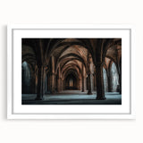 Elegant white-framed landscape artwork showcasing a majestic castle against a serene backdrop, complete with a mat for added depth and sophistication. Ideal for enhancing home decor.