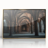Framed acrylic artwork depicting a majestic castle landscape, accented with elegant gold trim, ideal for enhancing home decor with a touch of sophistication.