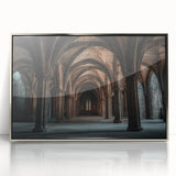 Framed acrylic artwork of a scenic castle landscape in silver tones, showcasing intricate details and vivid colors, ideal for elegant home decor.