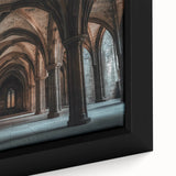 Close-up of a framed canvas artwork depicting a majestic landscape castle scene, featuring vibrant colors and intricate details, ideal for home decor or art collection.