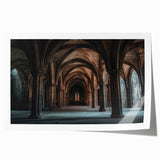 Rolled print showcasing a stunning landscape of a majestic castle surrounded by lush greenery, beautifully packaged in a protective cardboard tube for easy transport.