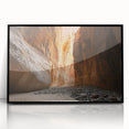 Framed acrylic artwork depicting a stunning cave landscape, featuring intricate details and vibrant colors, with a sleek black frame enhancing its beauty. Perfect for modern home decor enthusiasts seeking unique wall art.