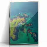 Framed acrylic artwork showcasing a breathtaking landscape of cliffs with vibrant colors, designed to enhance modern home decor and create a serene atmosphere.