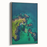 Framed canvas artwork showcasing dramatic cliffs and landscapes with a silver frame, perfect for enhancing home decor with nature-inspired aesthetics.