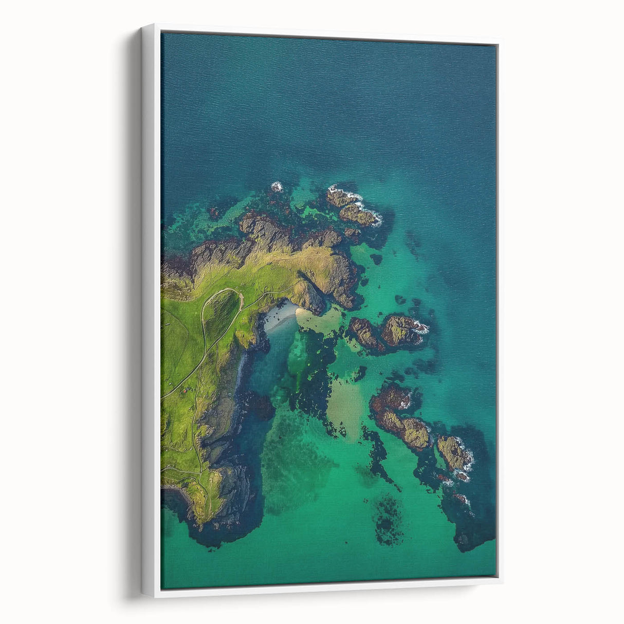 Framed canvas artwork depicting dramatic cliffs and vibrant landscapes, showcasing rich colors and detailed textures, perfect for enhancing home decor.