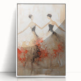 Abstract figurative wall art in a sleek white frame, showcasing vibrant colors and dynamic shapes, perfect for modern home decor. The acrylic front offers a glossy finish, enhancing the artwork's depth and visual appeal.