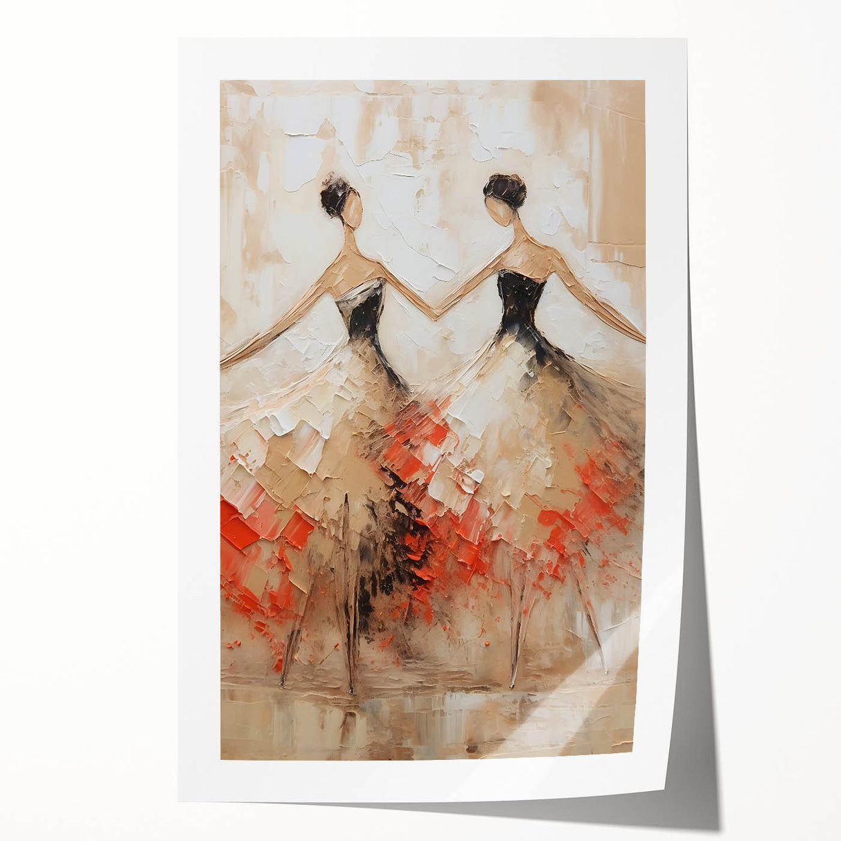 Abstract figurative wall art print showcasing vibrant colors and dynamic shapes, rolled and ready for display. Perfect for modern home decor or artistic spaces.