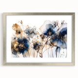 Abstract floral wall art in a silver frame with a mat, showcasing vibrant colors and intricate designs, ideal for home decoration and modern interiors.