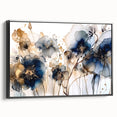 Framed canvas wall art showcasing an abstract floral design with vibrant colors, viewed from the side against a neutral background, ideal for modern home decor.