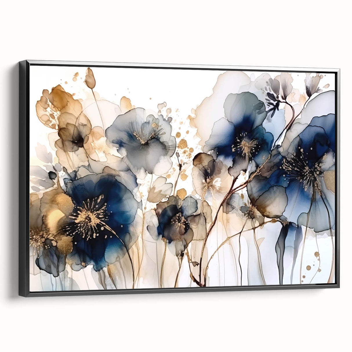 Framed canvas wall art showcasing an abstract floral design with vibrant colors, viewed from the side against a neutral background, ideal for modern home decor.