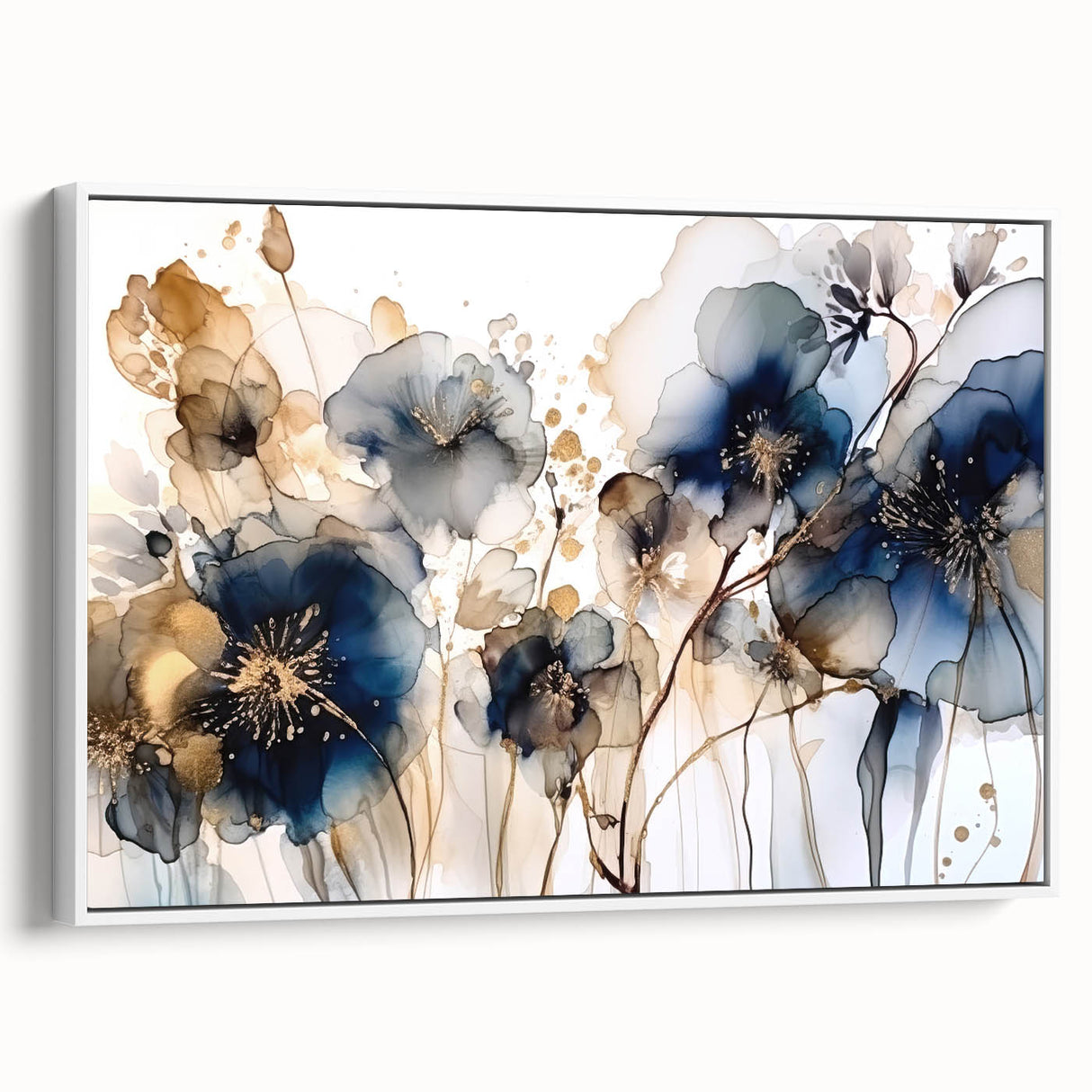 Framed abstract floral wall art showcasing vibrant colors and intricate designs, displayed from a white side view, perfect for modern home décor.