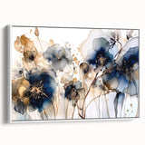 Framed abstract floral wall art showcasing vibrant colors and intricate designs, displayed from a white side view, perfect for modern home décor.