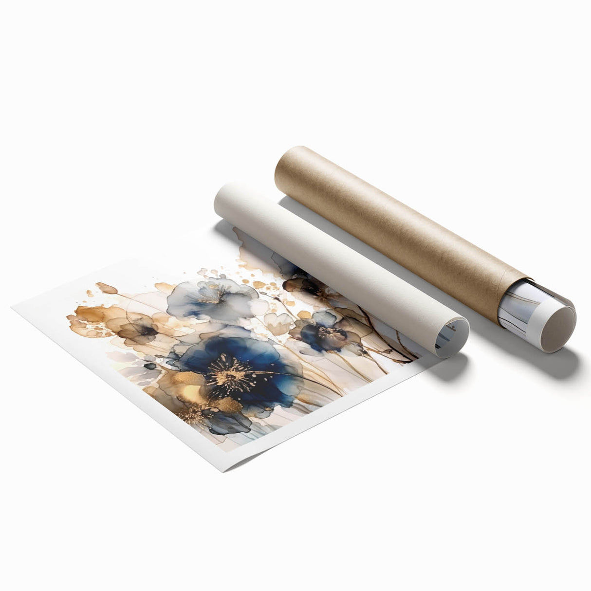 Abstract floral wall art print showcasing vibrant colors and intricate designs, rolled and ready for display, perfect for modern home decor enthusiasts.