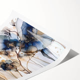 Abstract floral wall art print featuring vibrant colors in a rolled format, showcasing intricate designs and textures, perfect for modern home decor.