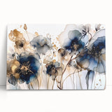 Abstract floral wall art on stretched canvas, showcasing vibrant colors and intricate designs, leaning against a neutral wall, perfect for modern decor.