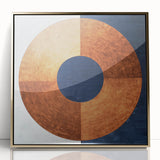 Framed abstract geometric wall art featuring a gold and white color scheme, showcased against a clean background, ideal for modern home decor.