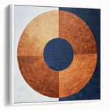 Framed abstract geometric canvas artwork showcasing a sleek white border, perfect for modern decor. Ideal for enhancing contemporary living spaces with a stylish touch.