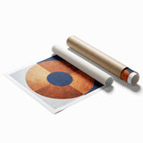 Abstract geometric art print showcasing vibrant colors and dynamic shapes, rolled and ready for display. Ideal for modern home decor, emphasizing creativity and style.