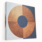 Abstract geometric stretched canvas artwork showcasing vibrant colors and intricate shapes, ideal for modern decor. This side view highlights the canvas's depth and texture, perfect for enhancing any interior space.