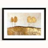 Abstract landscape wall art in a sleek black frame with a white mat, showcasing vibrant colors and dynamic shapes, ideal for modern home decor.