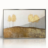 Framed abstract landscape wall art in silver acrylic, showcasing a blend of soft blues and earthy tones, perfect for modern home decor.
