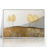 Framed abstract landscape wall art featuring vibrant colors and dynamic shapes, set in a sleek white frame, ideal for modern home decor.