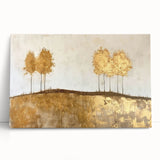 Abstract landscape wall art on stretched canvas, showcasing vibrant colors and dynamic shapes, leaning against a neutral wall, adding a modern touch to interior decor.