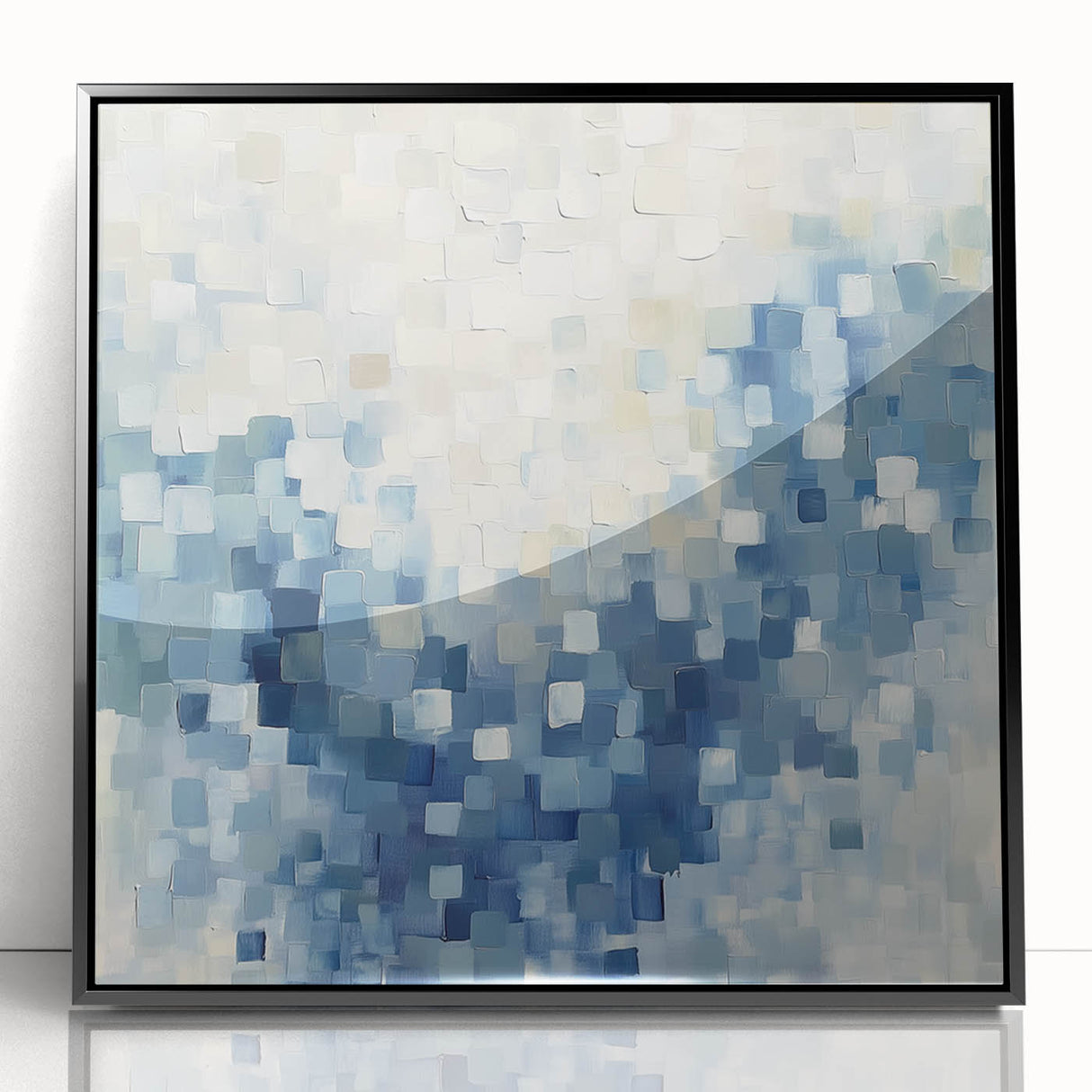 Contemporary Abstract Canvas – Mosaic Motion in Soft Blues
