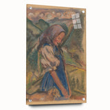 Expressionist Landscape – Girl with Dog Pastel Canvas Print