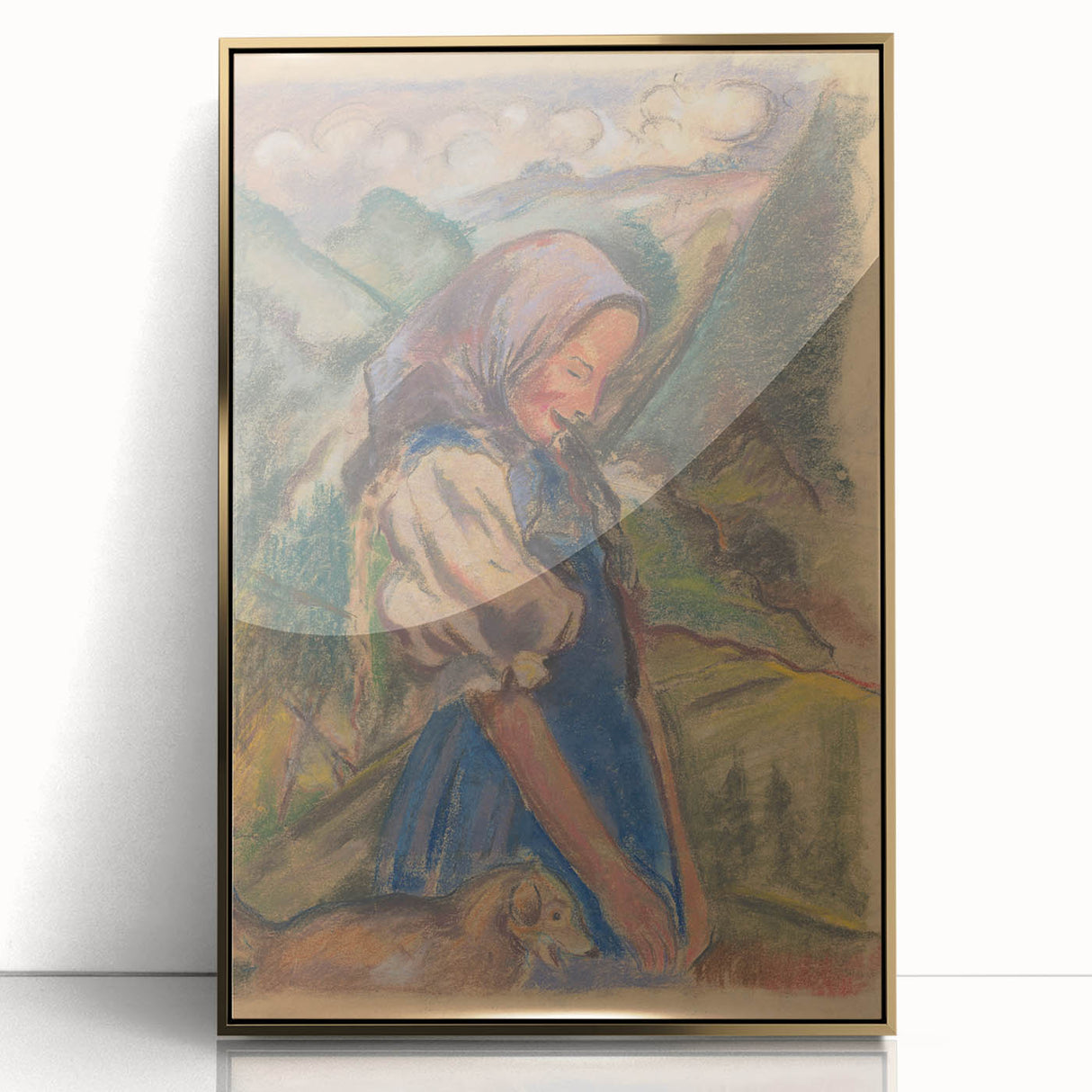 Expressionist Landscape – Girl with Dog Pastel Canvas Print