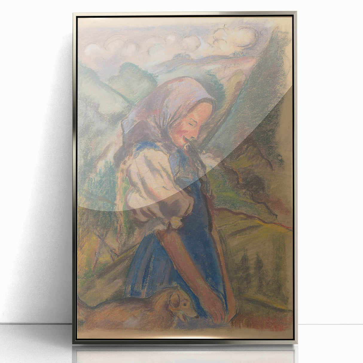 Expressionist Landscape – Girl with Dog Pastel Canvas Print
