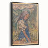 Expressionist Landscape – Girl with Dog Pastel Canvas Print