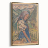Expressionist Landscape – Girl with Dog Pastel Canvas Print
