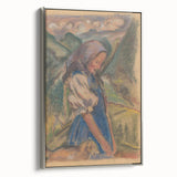 Expressionist Landscape – Girl with Dog Pastel Canvas Print