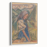 Expressionist Landscape – Girl with Dog Pastel Canvas Print
