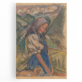 Expressionist Landscape – Girl with Dog Pastel Canvas Print