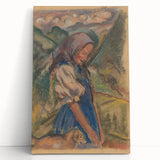 Expressionist Landscape – Girl with Dog Pastel Canvas Print