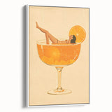 Extra large vintage poster art of colorful food and drinks on a white framed canvas, ideal for living room decor.