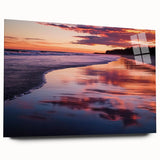Acrylic glass artwork showcasing a serene landscape of a beach scene, highlighting vibrant colors and intricate details, perfect for home decor.