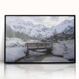 Framed acrylic artwork depicting a landscape bridge with a black frame, showcasing vibrant colors and intricate details, perfect for home decor.