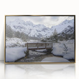Framed acrylic artwork showcasing a stunning landscape bridge design in gold tones, positioned against a sleek, modern background for a sophisticated decor touch.