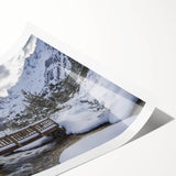 Landscape bridge rolled print showcasing intricate watercolor details of a serene river scene, wrapped in protective packaging for safe delivery. Ideal for nature-themed decor enthusiasts seeking unique wall art.