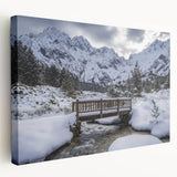 Stretched canvas depicting a landscape bridge scene at sunset, showcasing vibrant colors and intricate details, perfect for enhancing home decor or art collections.