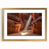 Landscape art print of canyons in a gold frame with a white mat, showcasing vibrant colors and intricate details, perfect for home decor and art enthusiasts.