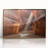 Framed acrylic artwork depicting a stunning landscape of canyons in rich gold hues, perfect for modern home decor. Ideal for art enthusiasts seeking vibrant wall accents.
