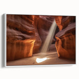 Framed canvas artwork depicting a stunning landscape of canyons with vibrant colors, showcased from a side view against a white background, perfect for home decor.