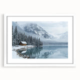 White-framed landscape artwork showcasing serene countryside scenery, featuring lush green fields and a bright blue sky, perfect for home decor enhancement.
